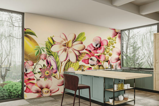 Vintage Garden Wall Mural with blooming flowers, GD1197