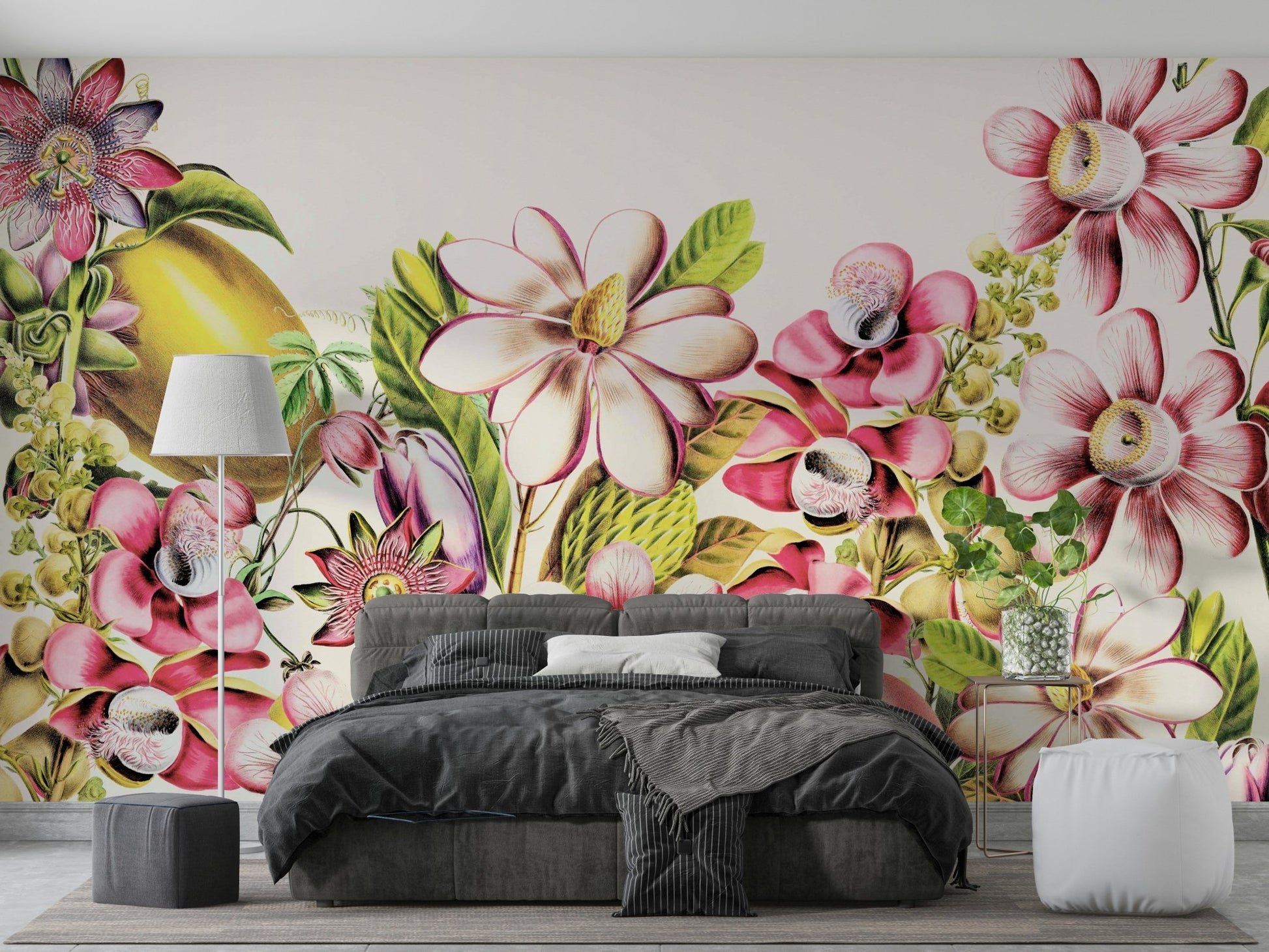 Vibrant vintage floral wall mural for home styling