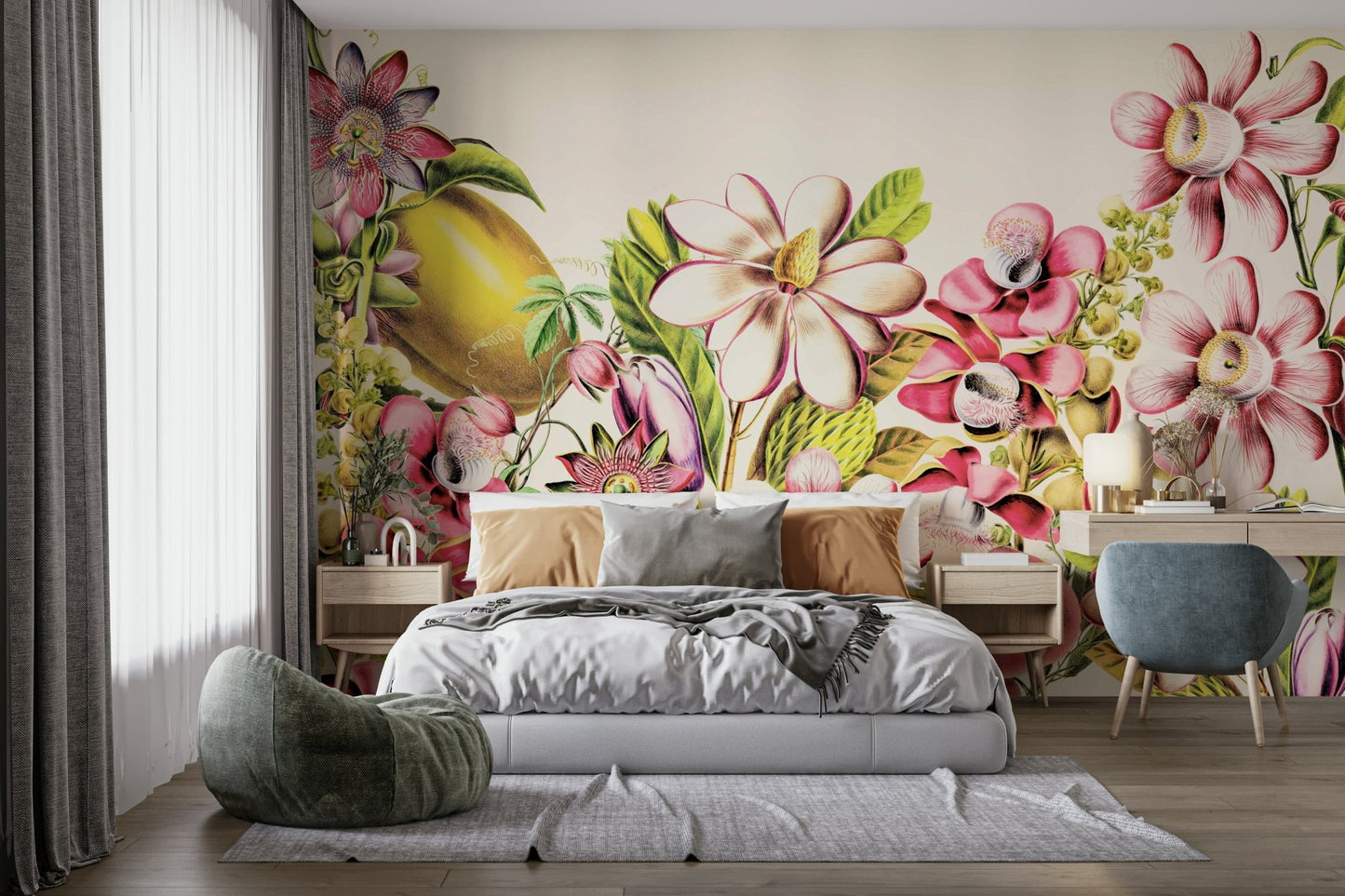 Vintage-inspired garden mural for rustic interiors