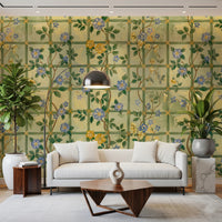 Living area with Vintage Garden English Roses Wall Mural and bright light