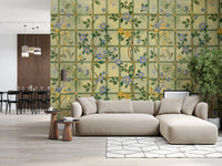 Modern living room with Vintage Garden English Roses Wall Mural backdrop