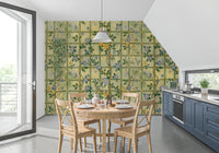 Kitchen space with Vintage Garden English Roses Wall Mural and cabinets