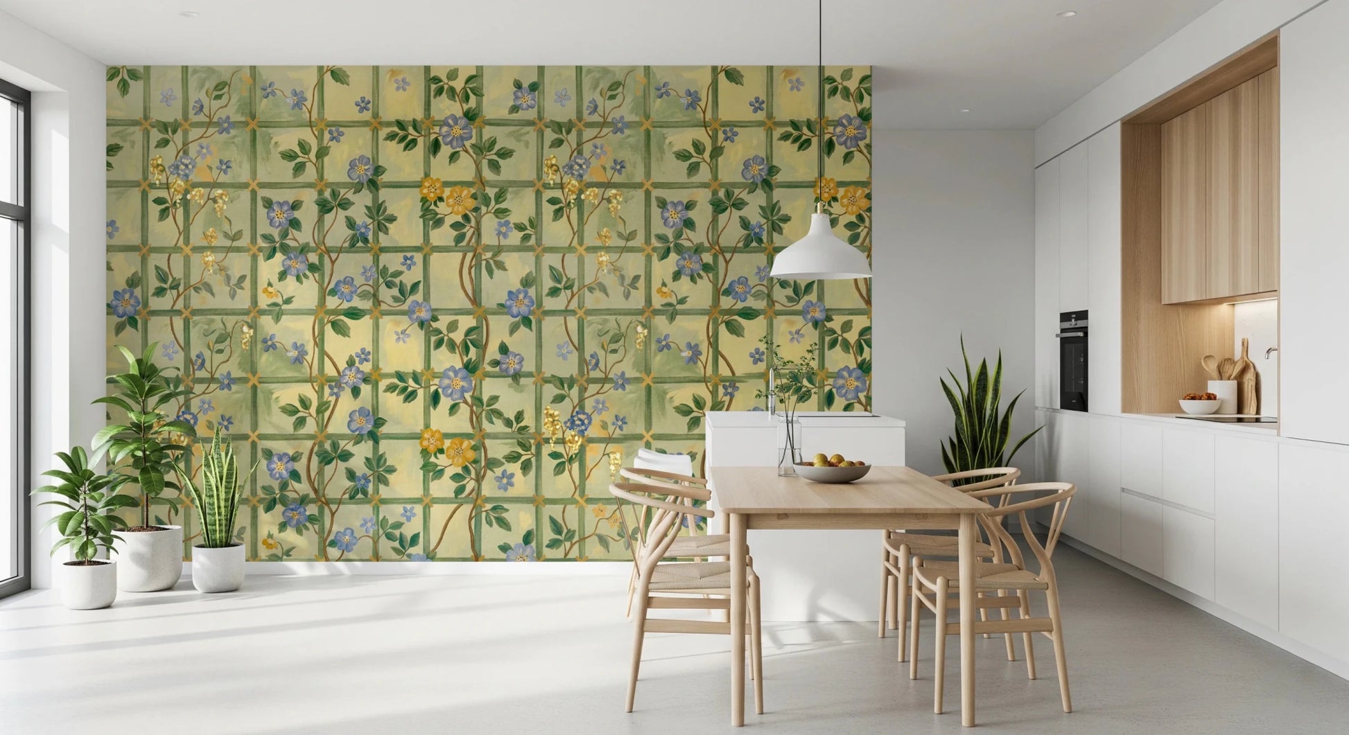 Minimal Dining room with Vintage Garden English Roses Wall Mural accent