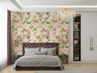 Retro garden wallpaper with lush flowers and leaves, GD1351