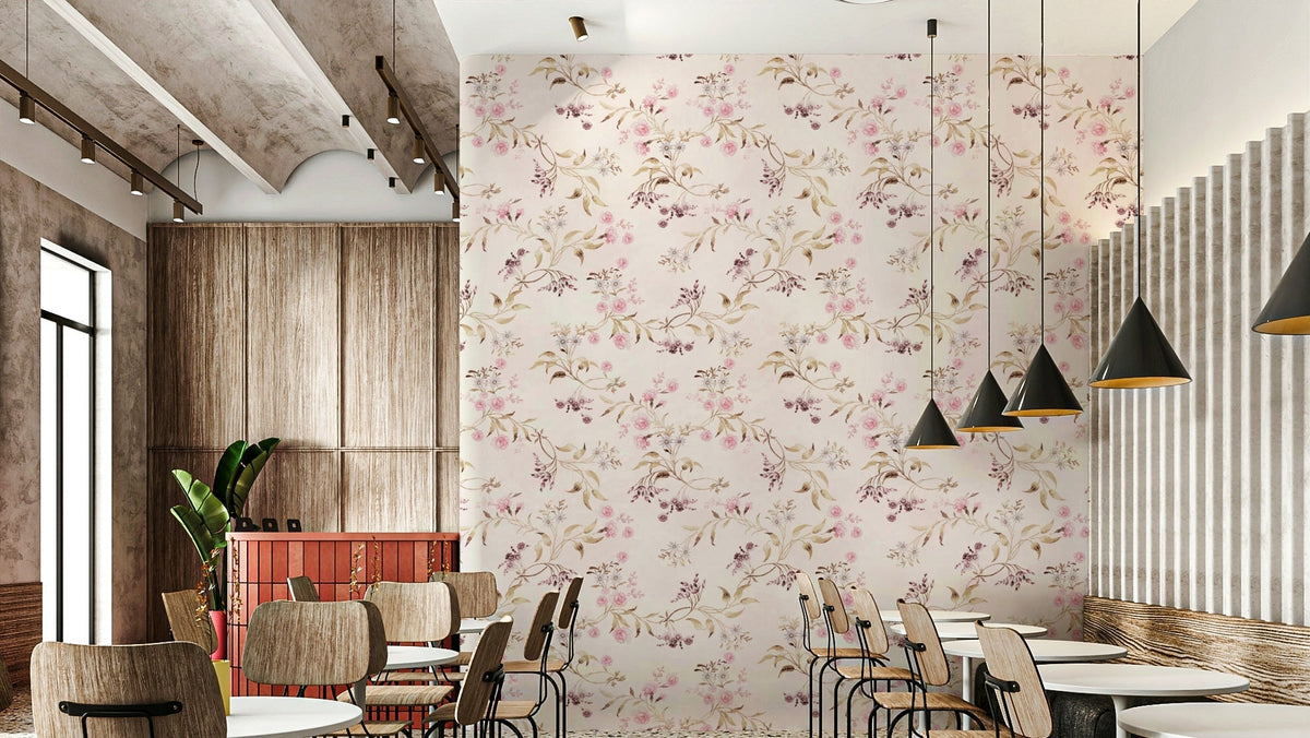 Delicate rose and garden patterns in vintage wallpaper., GD1438