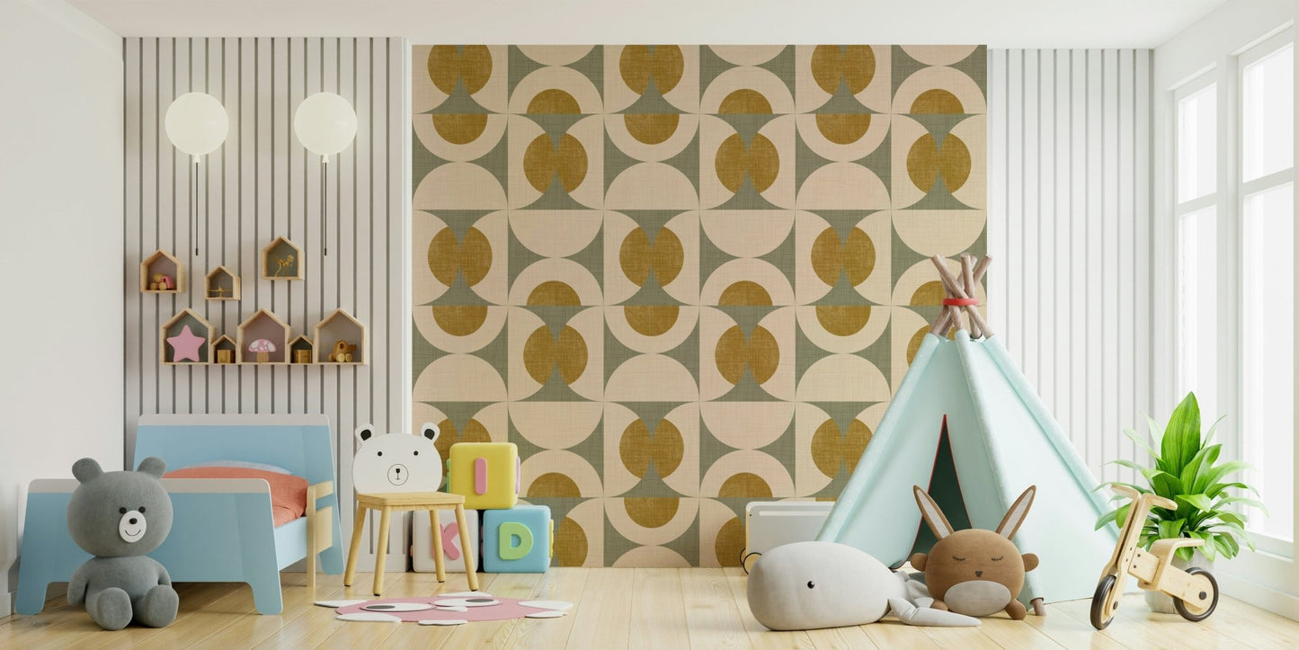 Jazzy ochre and cream Vintage Geometric Chic Wallpaper whimsical wall mural.
