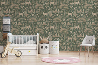 Elegant woodland wallpaper in green
