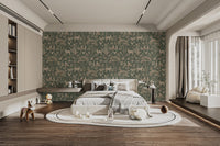 Green woodland wallpaper for interiors
