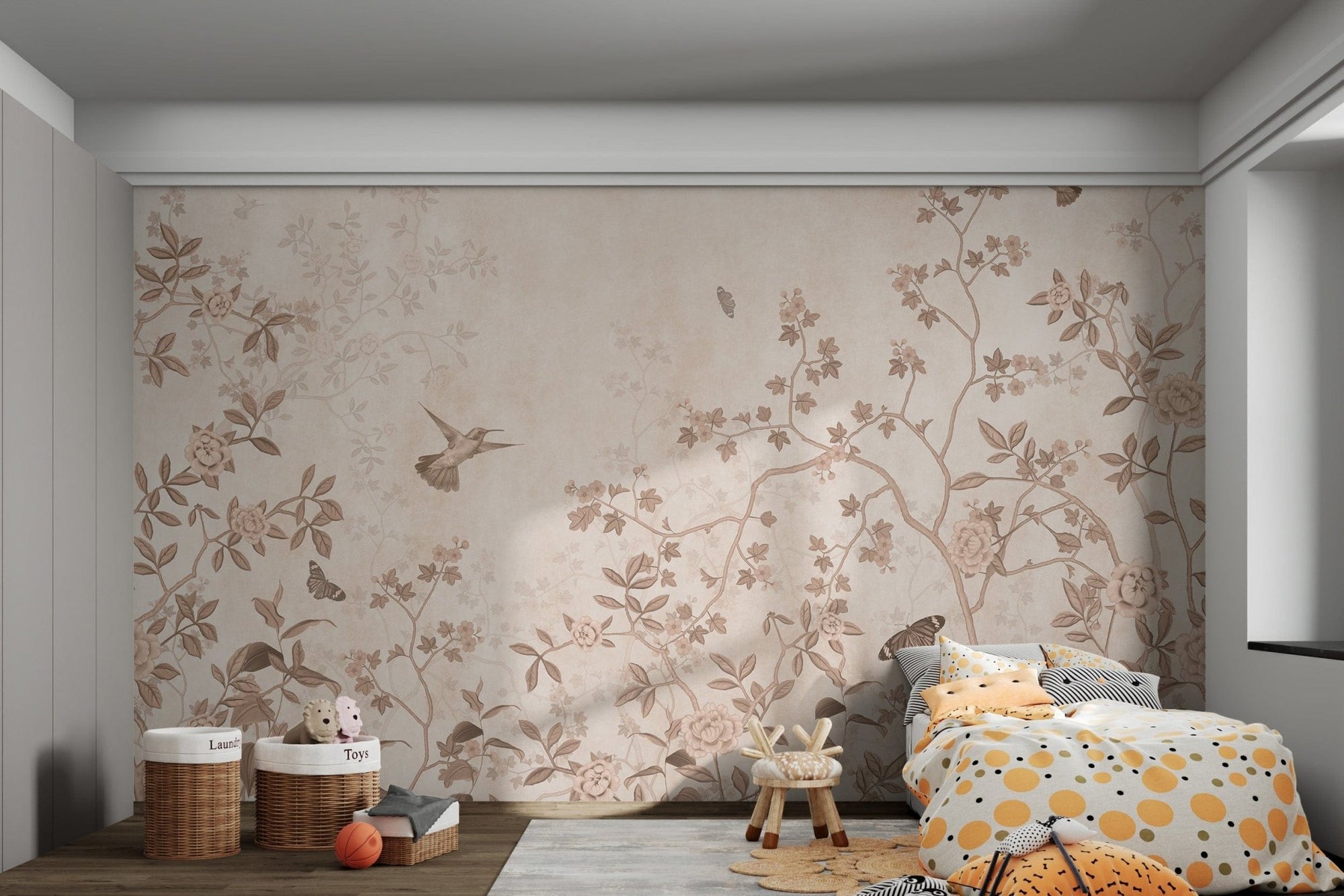 Sepia-toned hummingbird floral wallpaper
 B936