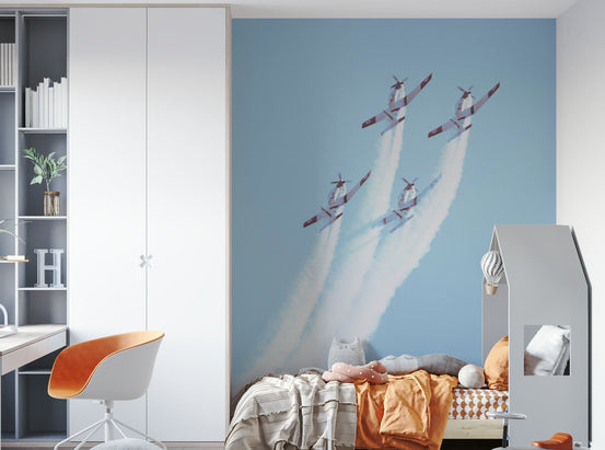 Clustered planes trail thick smoke down the sky in this Vintage IAF I wall mural GD4799
