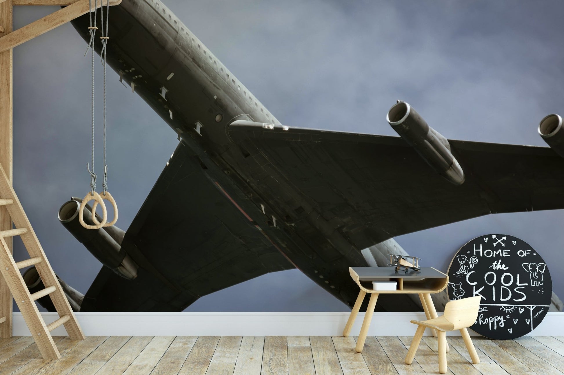 A graceful fighter jet wall mural in classic tones.

