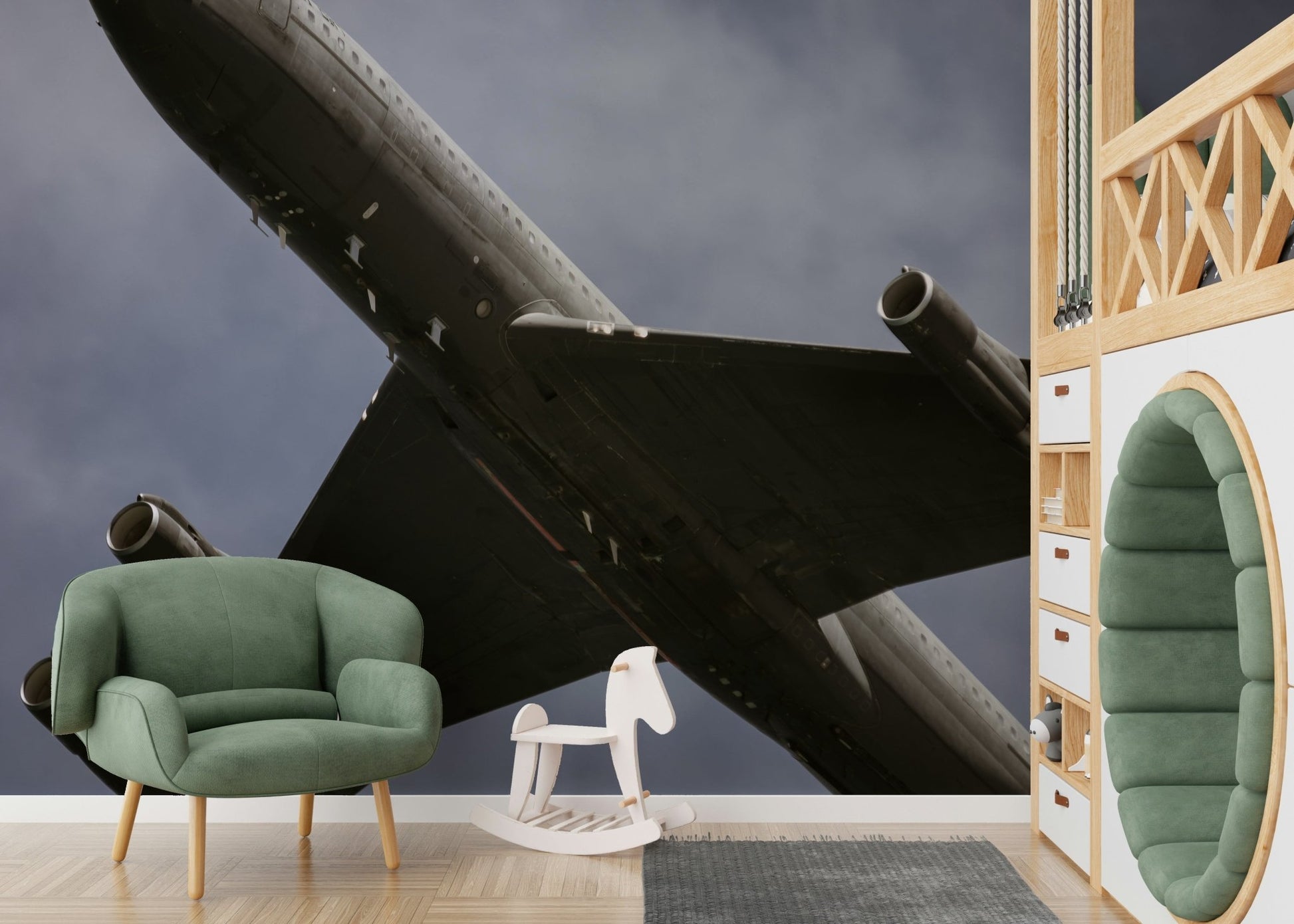 A beautiful retro aircraft wall mural for a living room.


