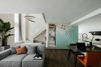 A peaceful historic air force mural on decorative wallpaper.

