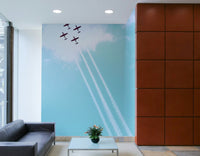 A graceful fighter jet wall mural in cool, natural tones.

