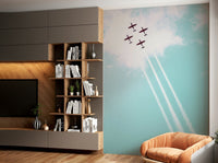 A contemplative vintage bomber wallpaper mural for a feature wall.

