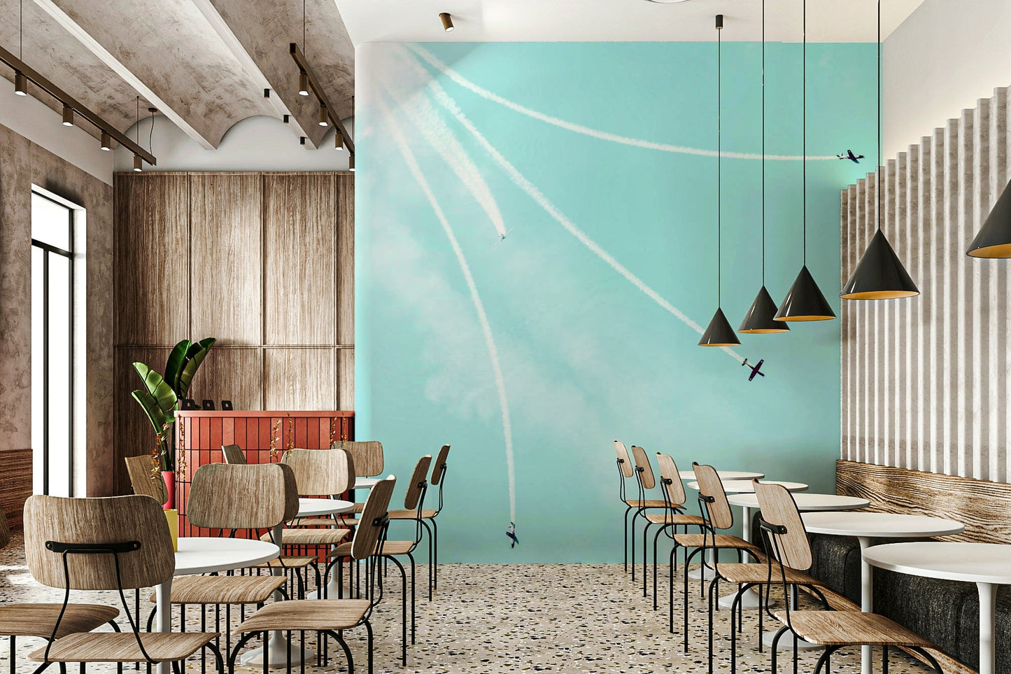 A calming vintage propeller wallpaper mural that defines a space.

