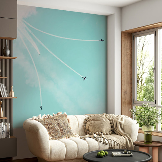 A beautiful vintage aircraft wallpaper mural for a study.

