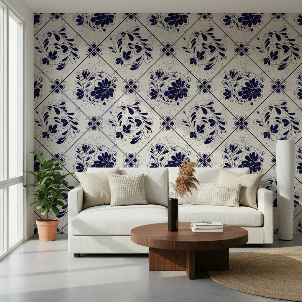 Detailed tile design wallpaper for a classic kitchen backsplash area., GD7705