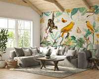 Vintage wall mural showcasing jungle flora and fauna.

