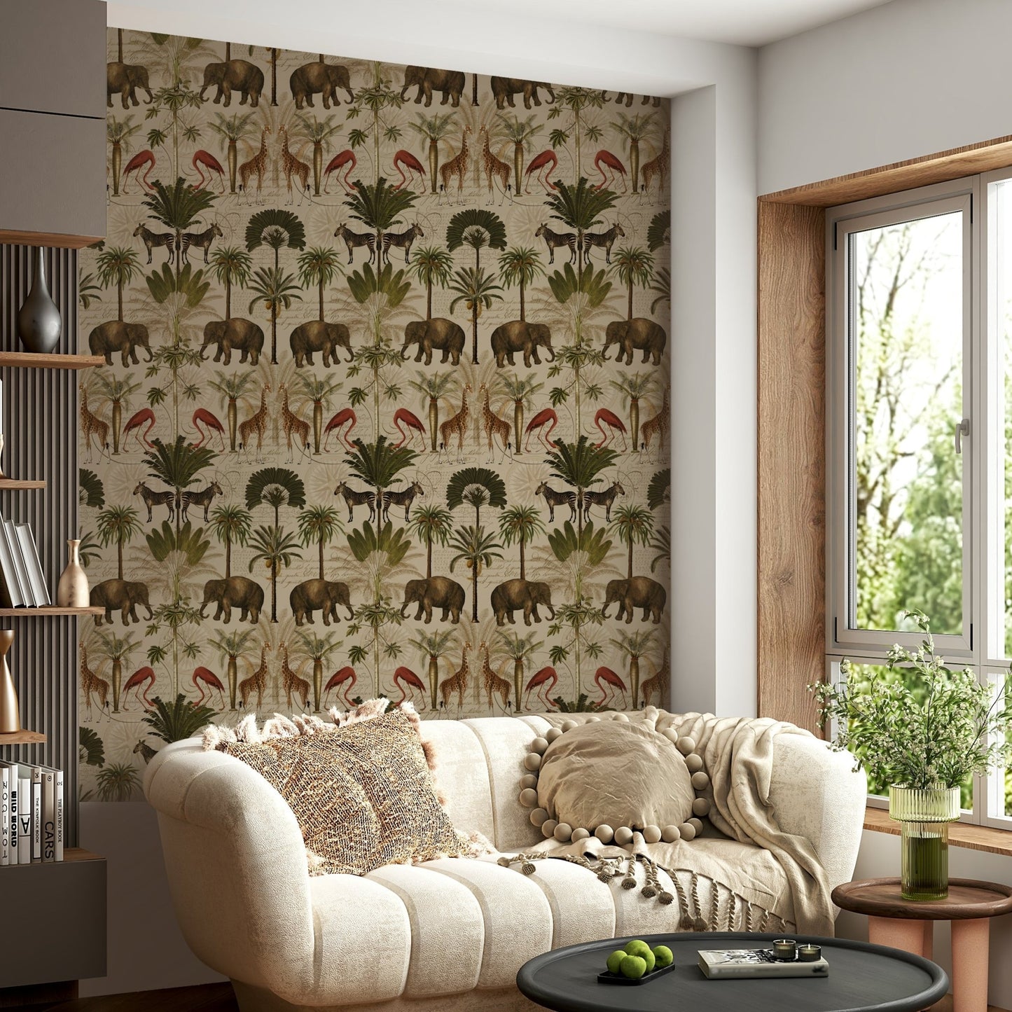 Retro-inspired vintage jungle wallpaper with detailed foliage.

