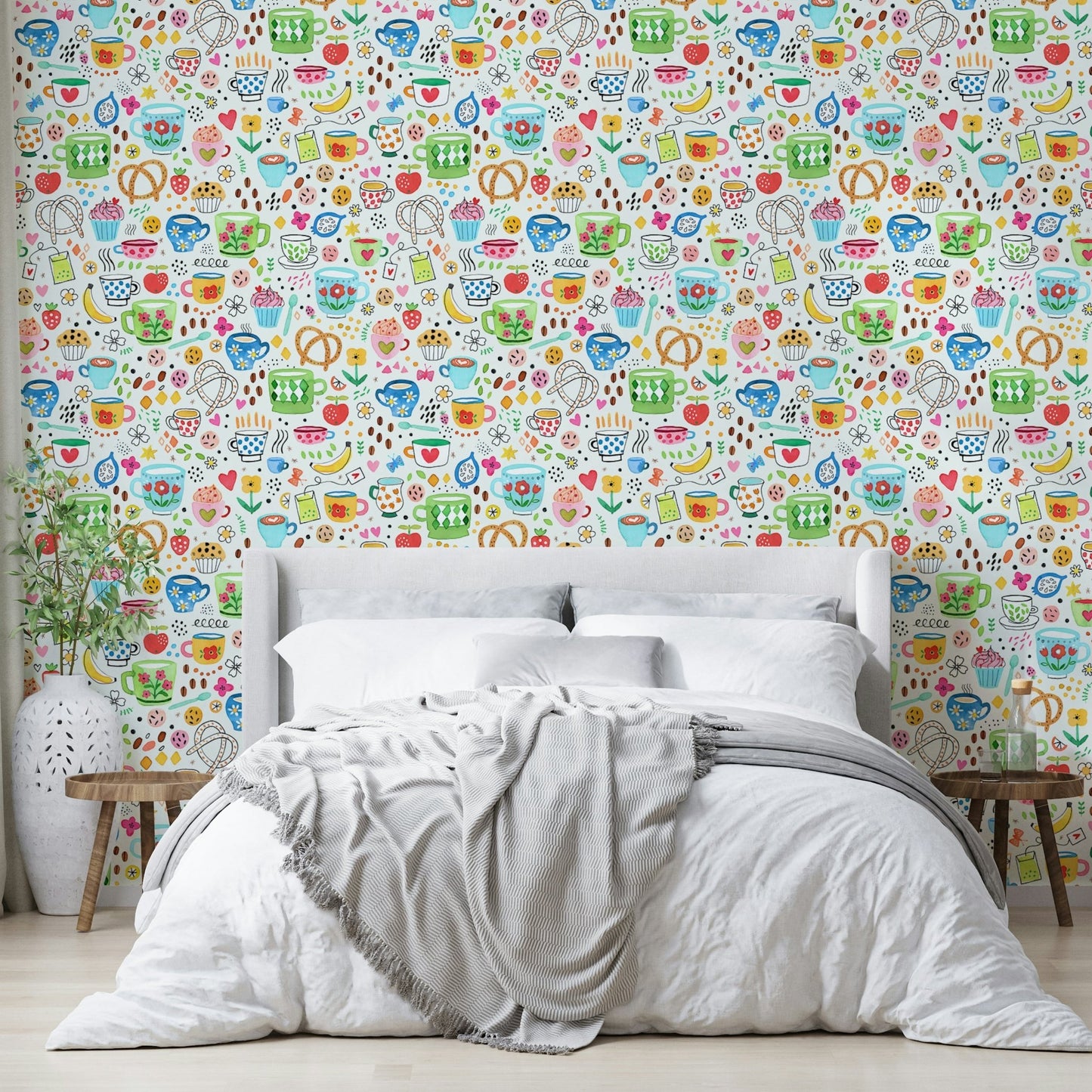 Vintage kitchen wallpaper with food illustrations, GD1537