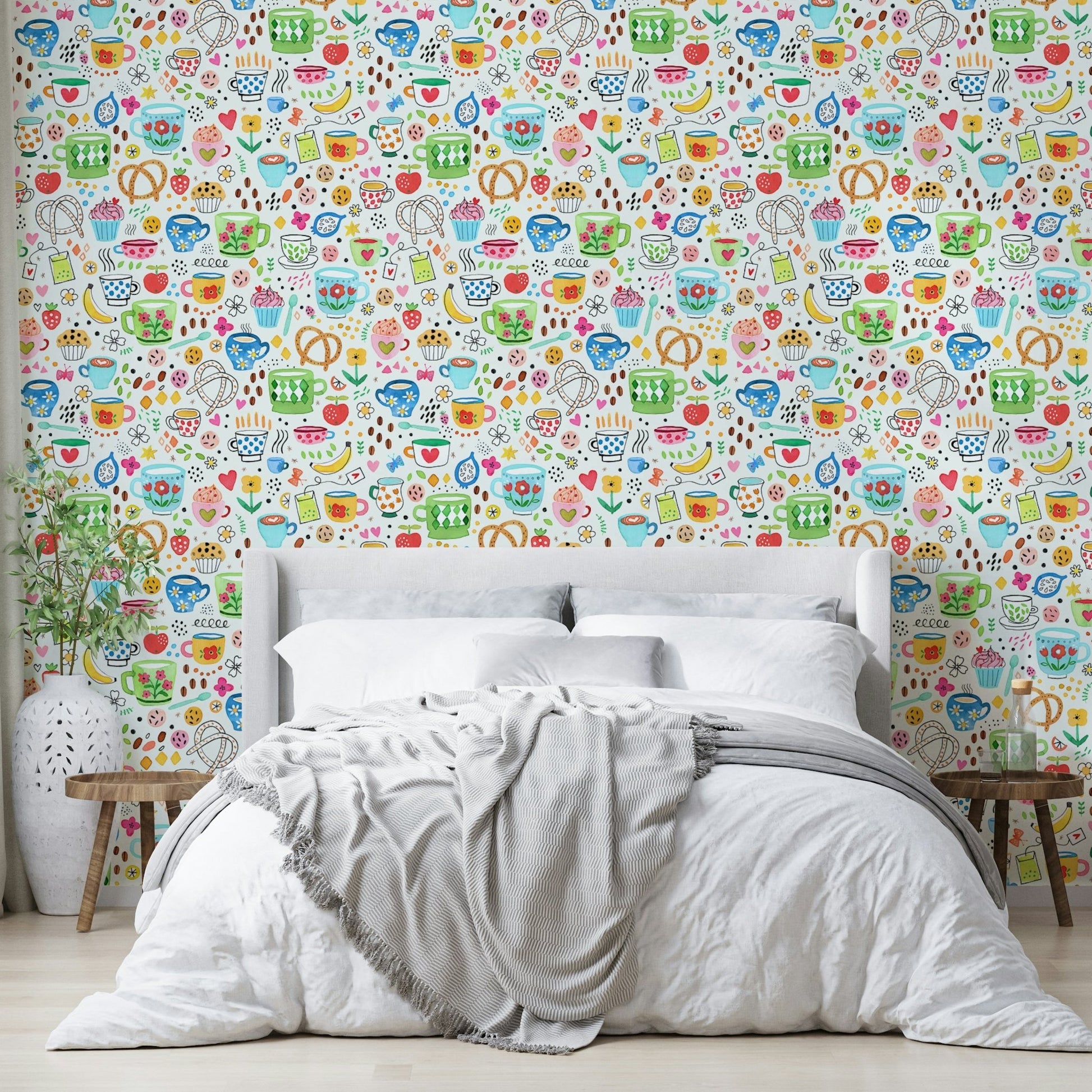 Vintage kitchen wallpaper with food illustrations, GD1537