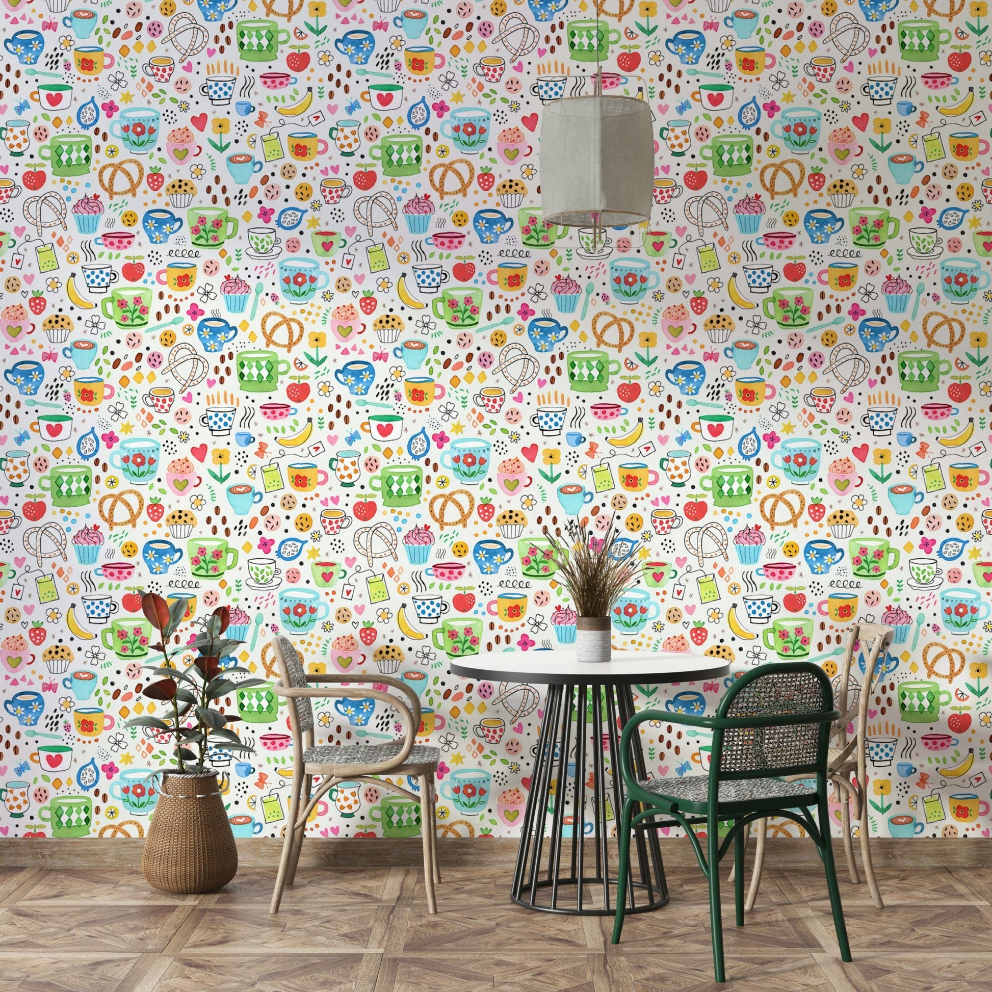Illustrated vintage kitchen wallpaper for eateries, GD1537