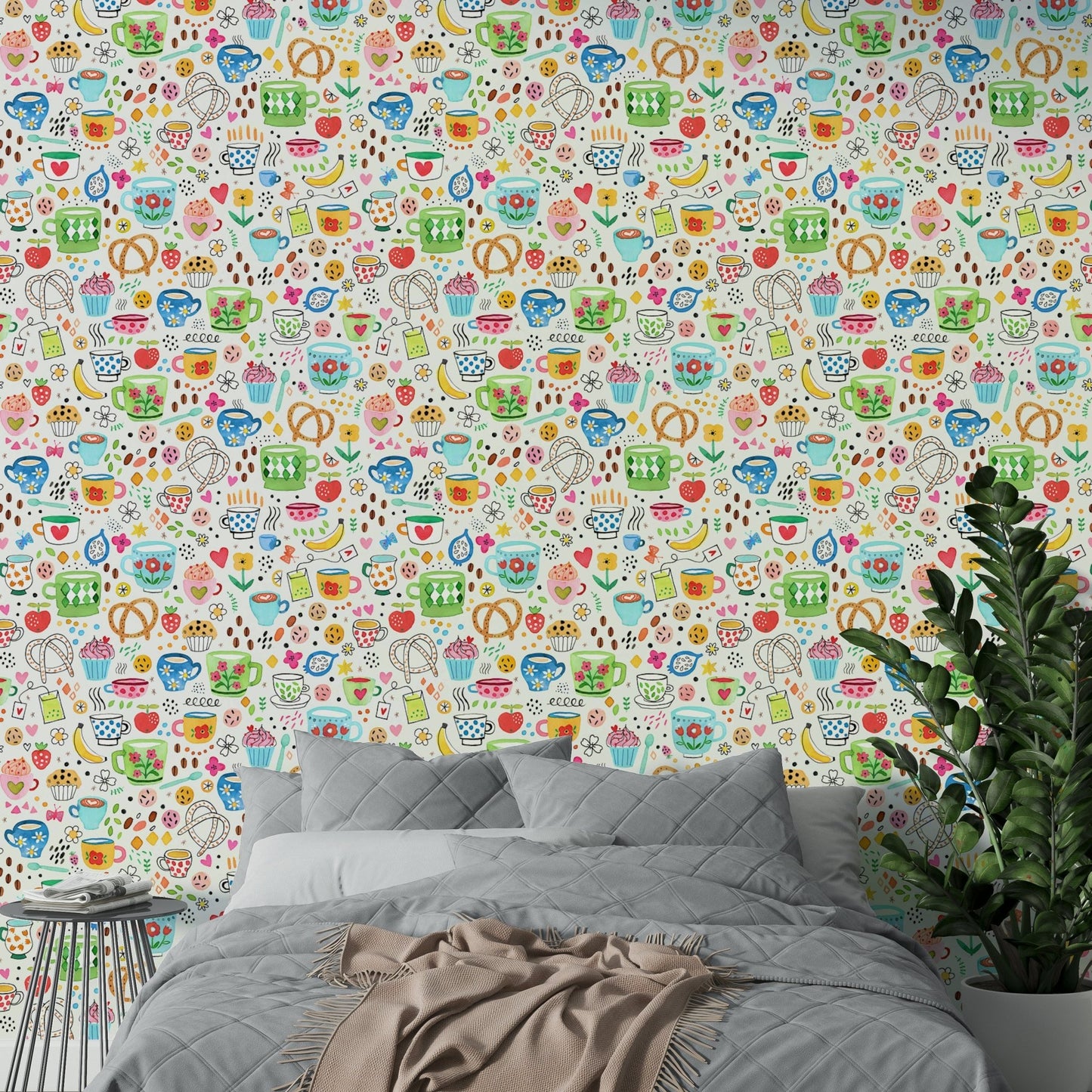 Retro food pattern wall mural for restaurants, GD1537