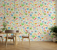 Retro kitchen wall design with food and utensils, GD1537