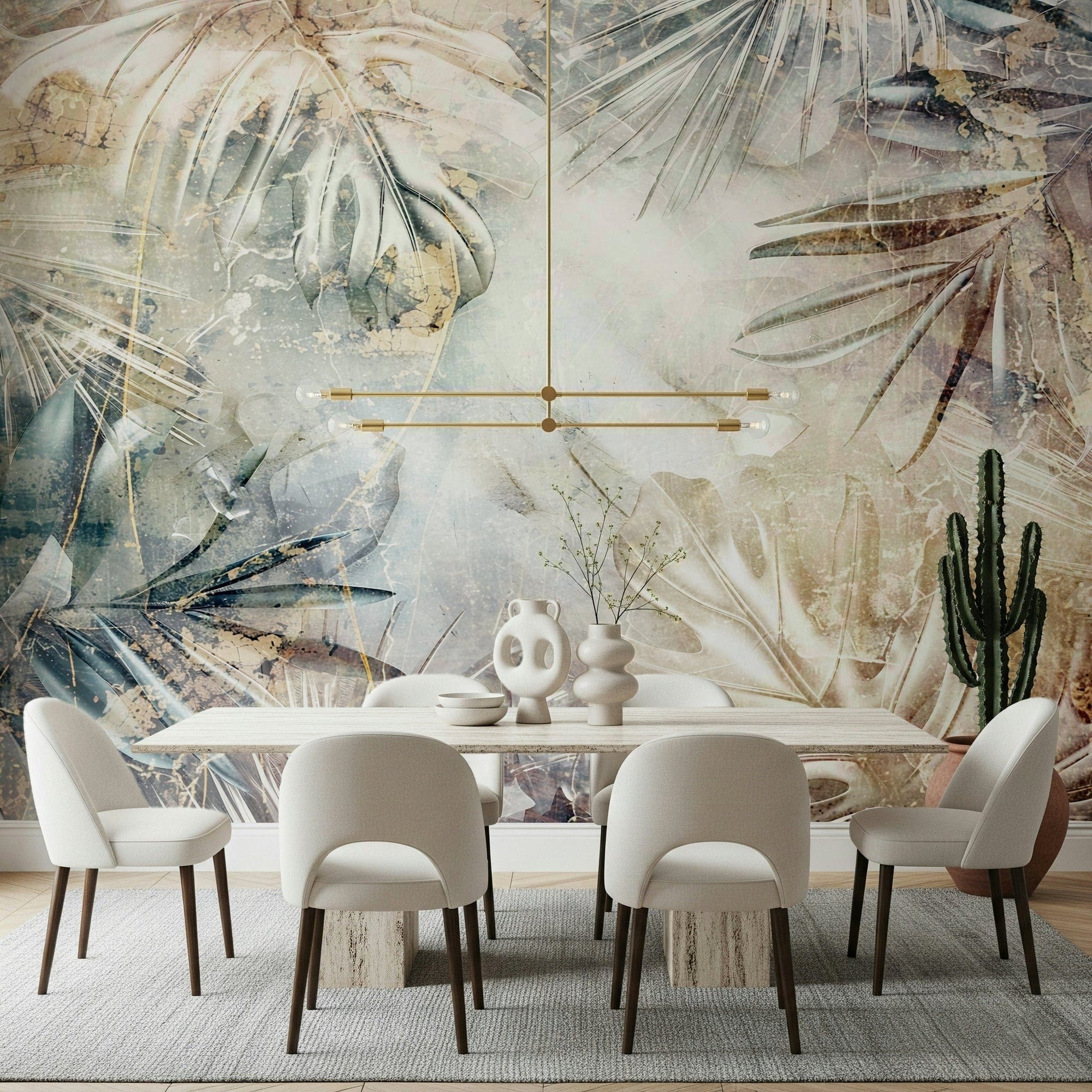 A beautiful vintage leaf wallpaper mural with a hazy effect., GD5308