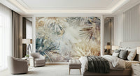 A beautiful modern art wall mural of delicate leaves.