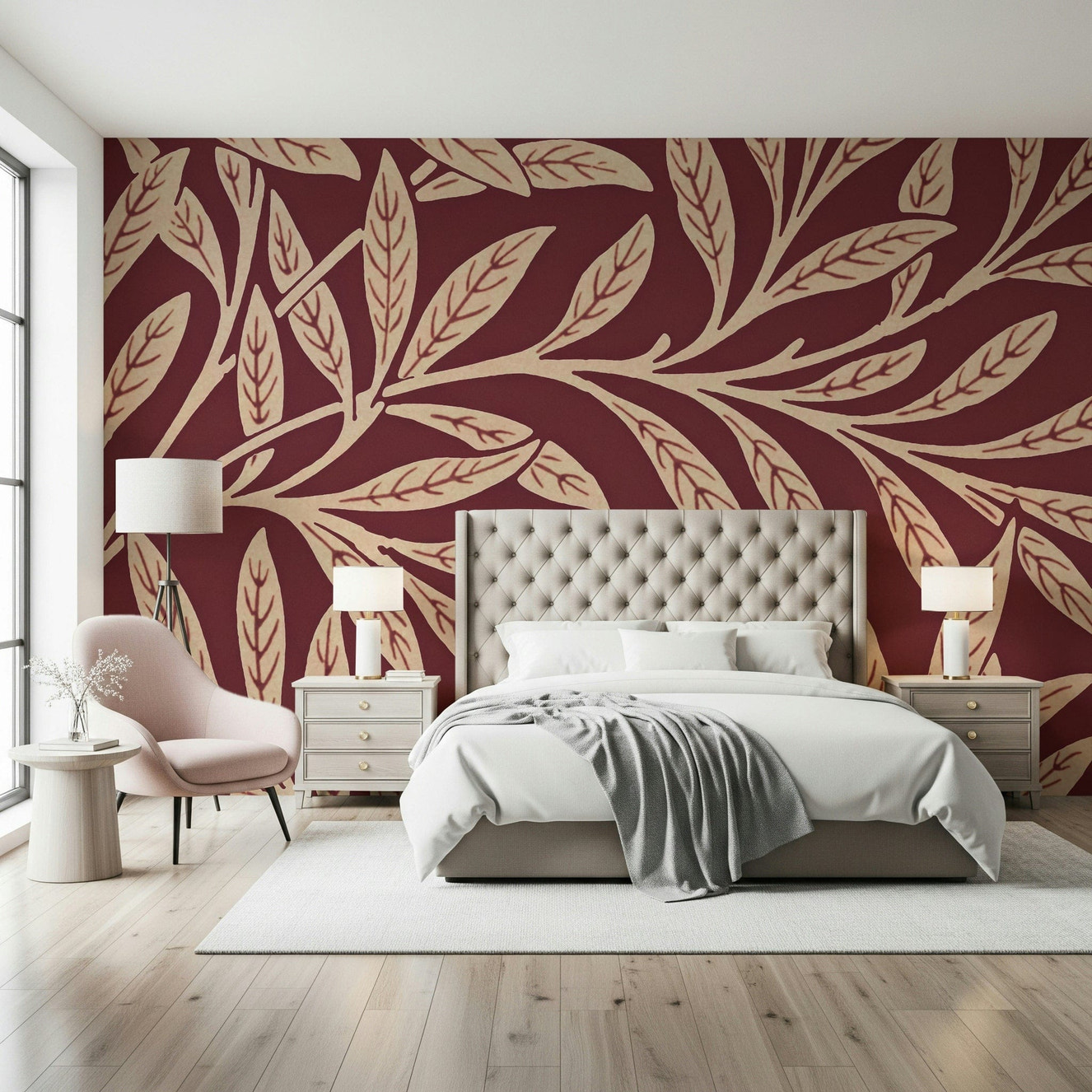 A beautiful vintage leaf wallpaper mural for a modern home.