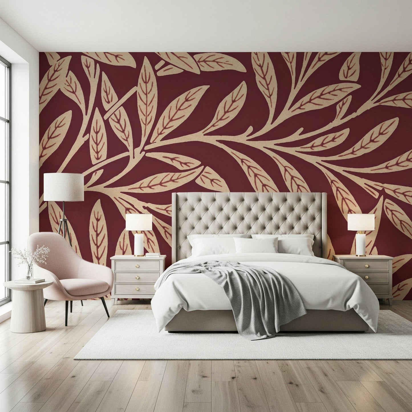 A beautiful vintage leaf wallpaper mural for a modern home., GD5291