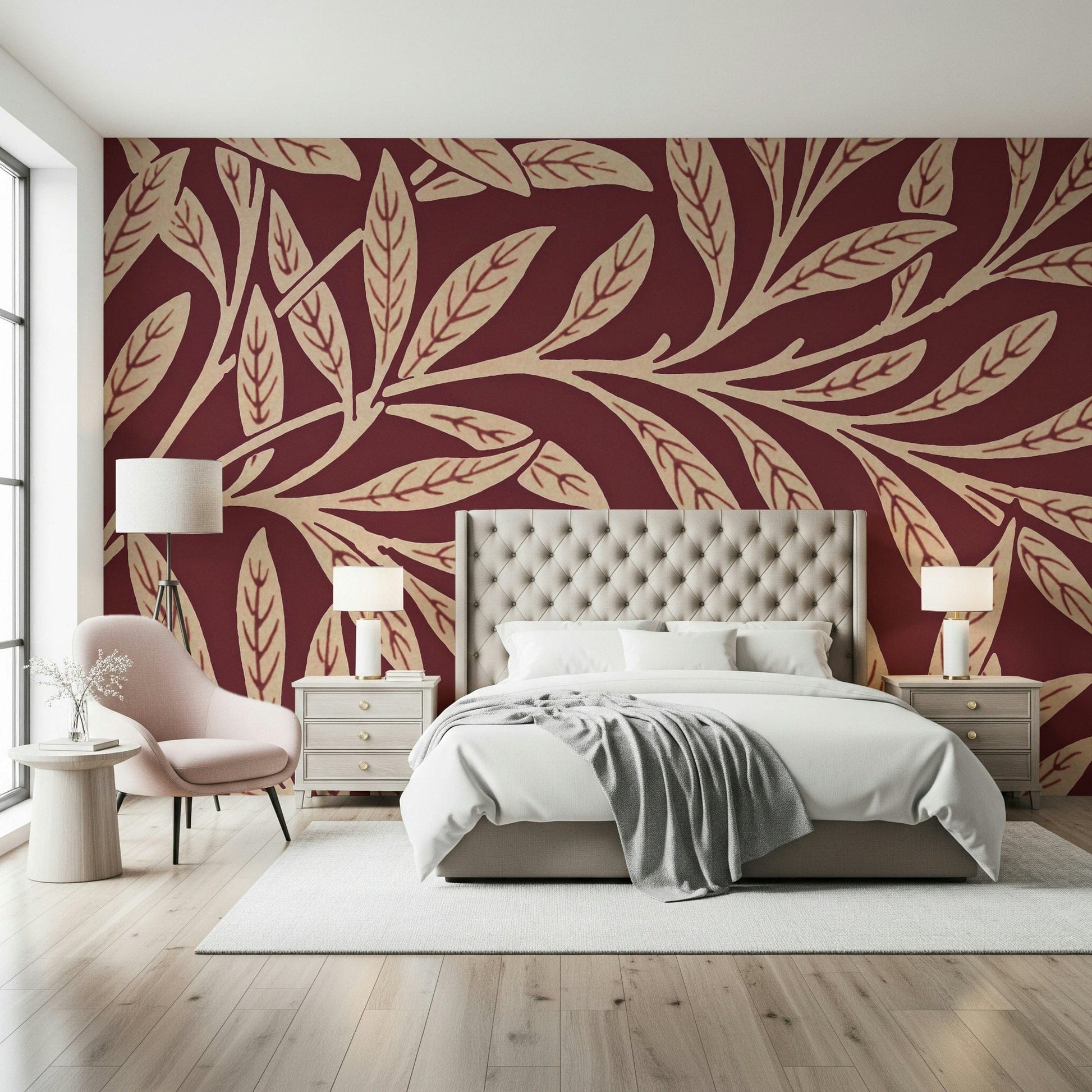 A beautiful vintage leaf wallpaper mural for a modern home., GD5291