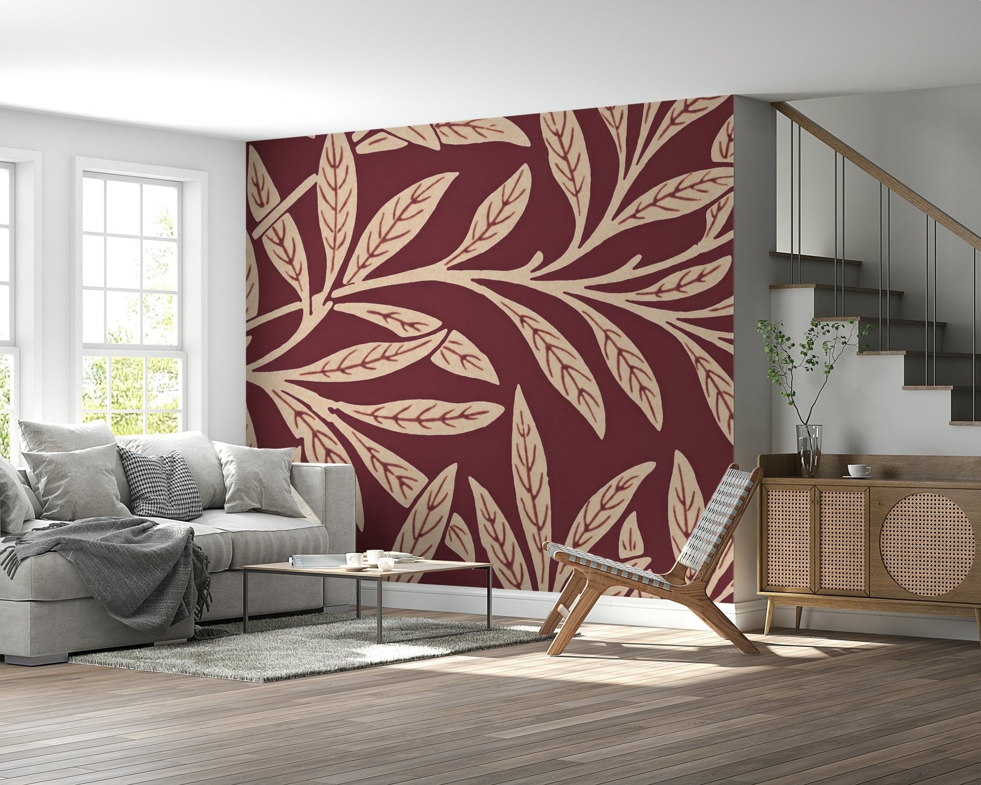 A peaceful organic pattern mural on decorative wallpaper., GD5291