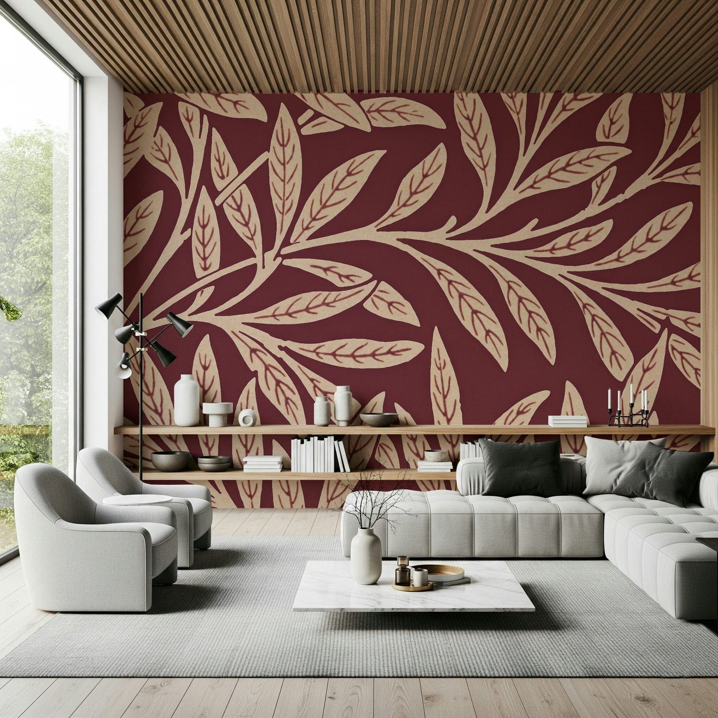 A beautiful wide-angle wall mural of plant leaves., GD5291
