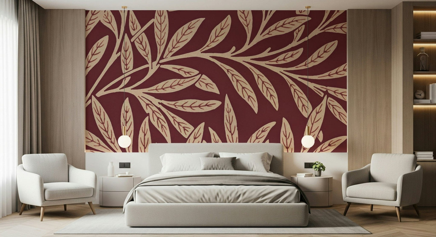 A calming foliage design wallpaper mural that defines a space., GD5291
