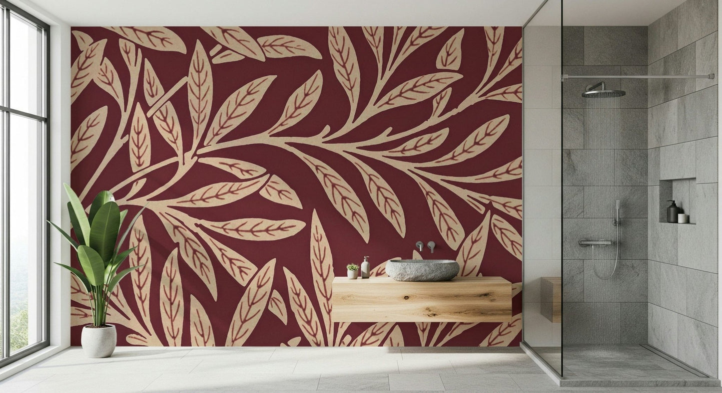 A graceful subtle leaf wall mural in soft, elegant tones., GD5291