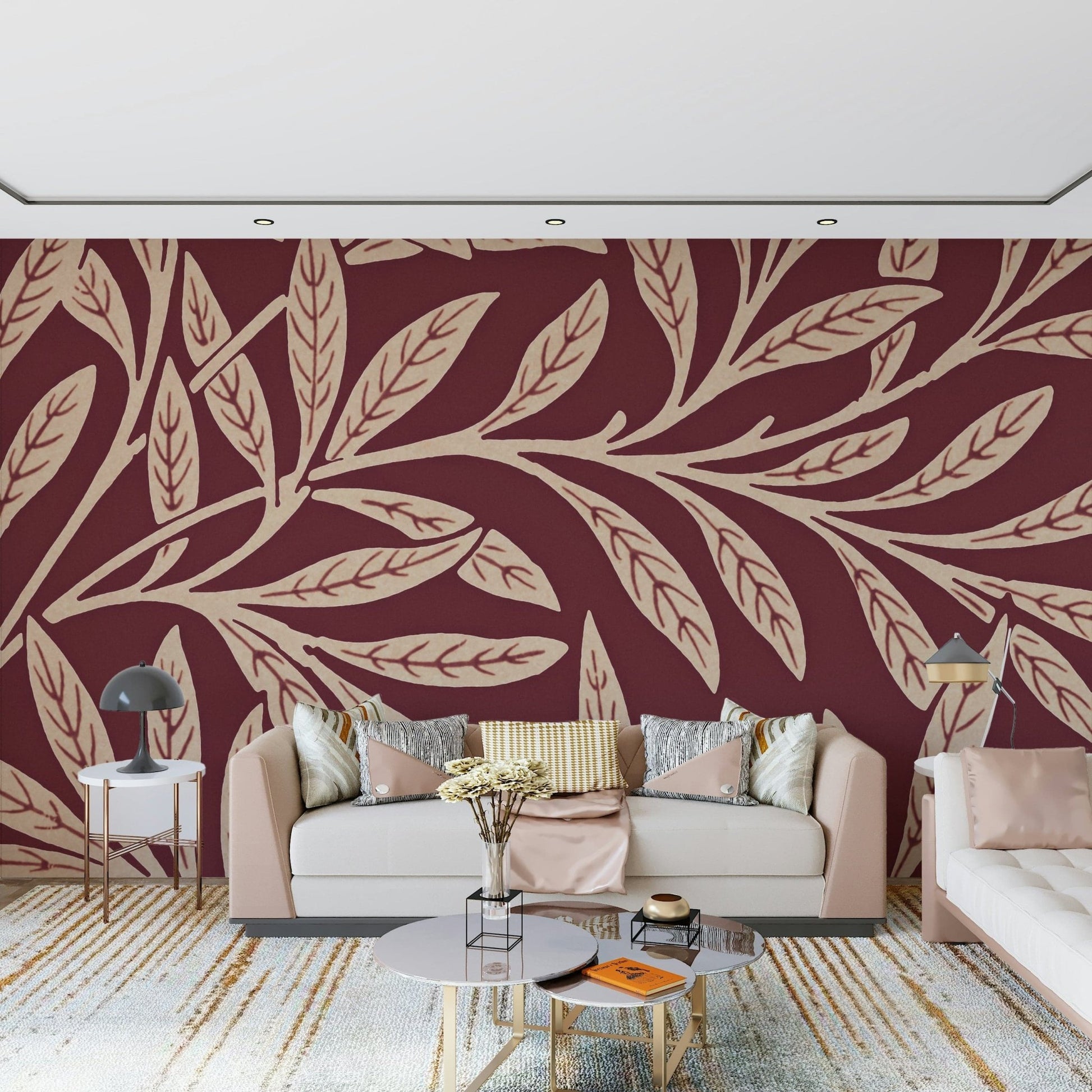 A serene subtle foliage wall mural with a classic feel., GD5291