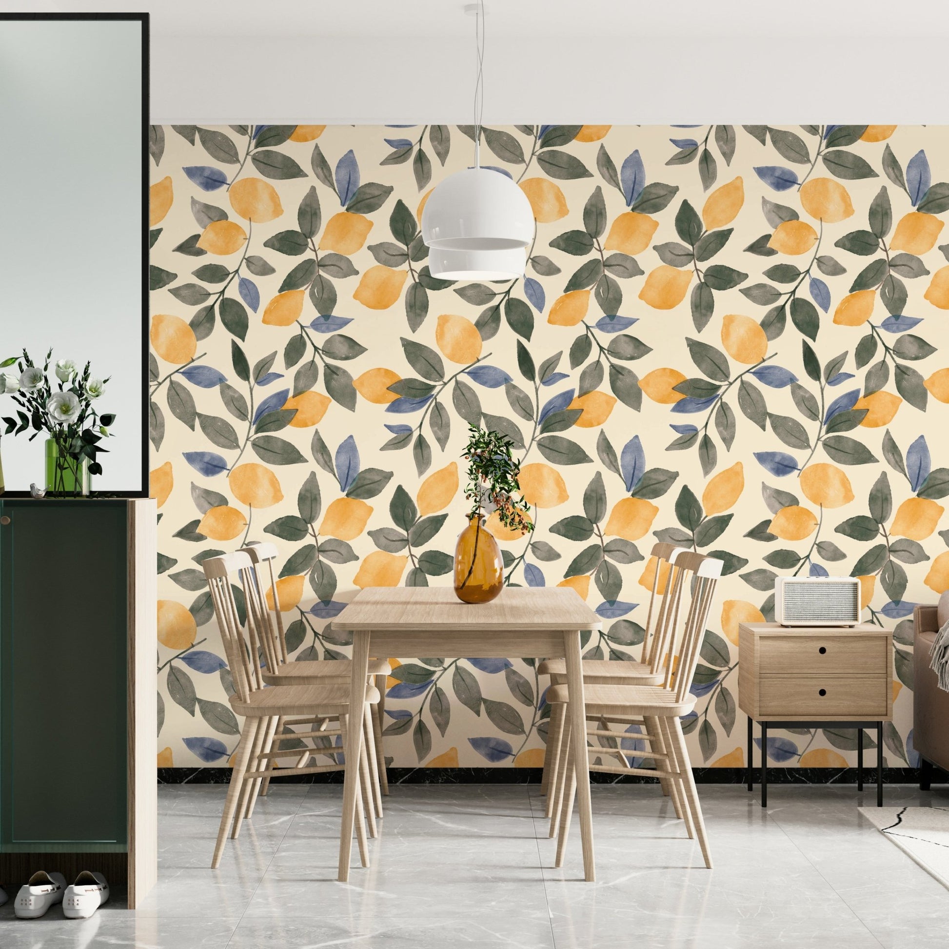 Kitchen wall mural with vintage lemons

