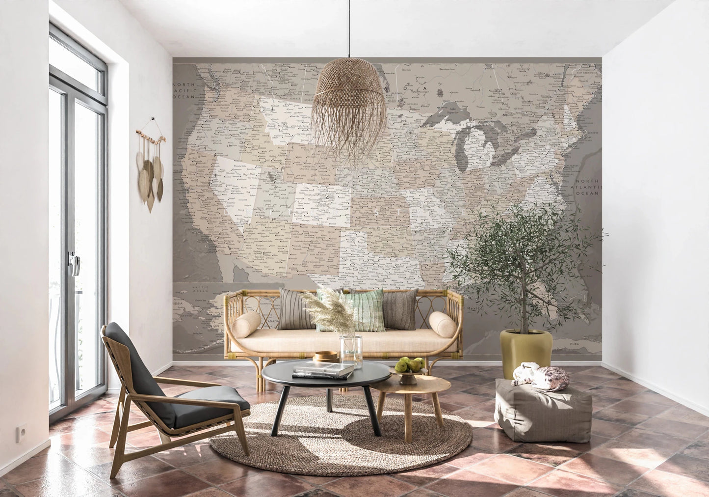 Vintage-looking detailed USA Map, Davey Wall Mural