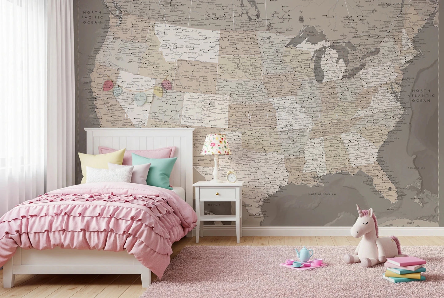 Vintage-looking detailed USA Map, Davey Wall Mural