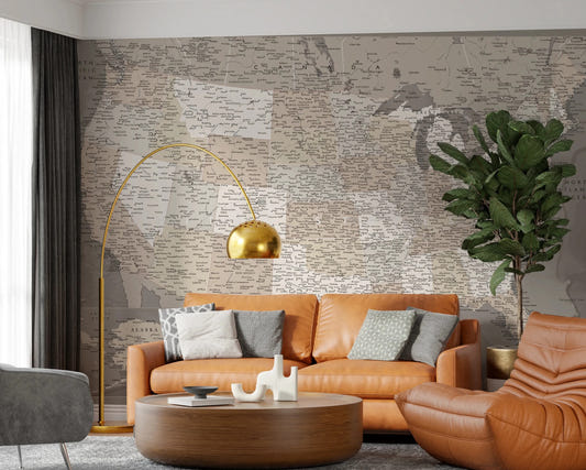 Office with Detailed USA Map Wall Mural and classic cartography