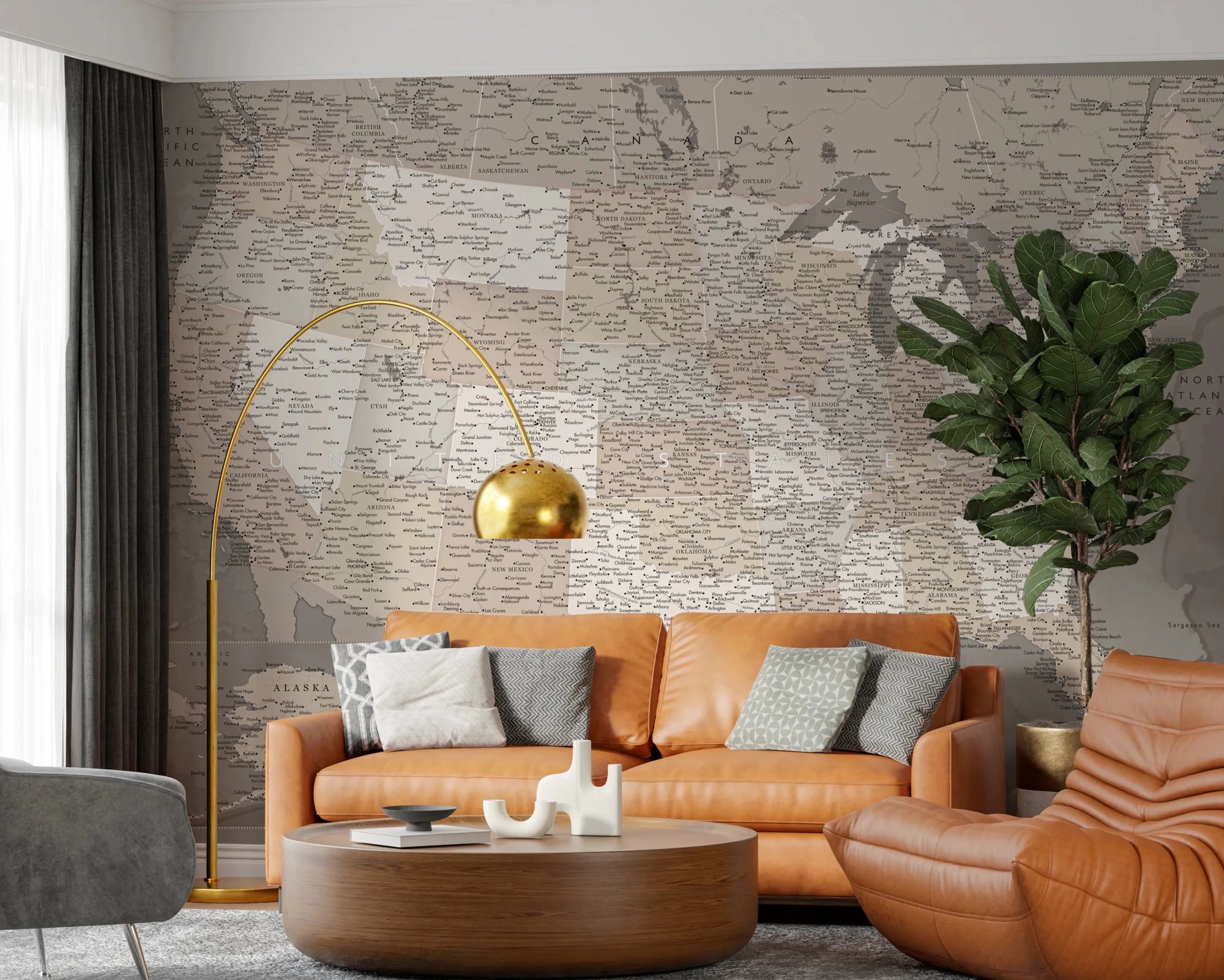 Office with Detailed USA Map Wall Mural and classic cartography, GD8279