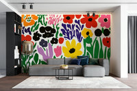 Vintage Matisse-inspired mural with cut-out flower design

