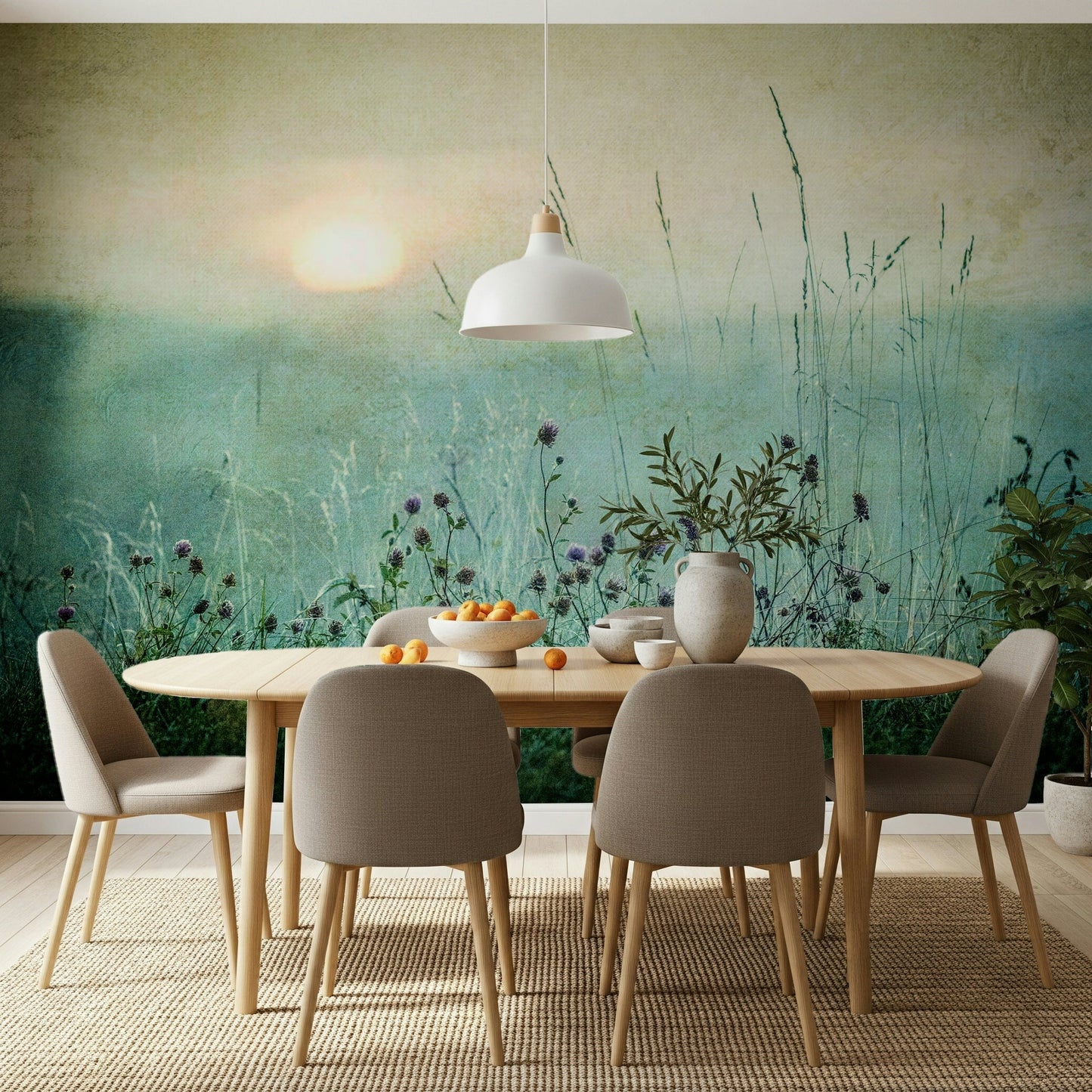 A contemplative gentle design wallpaper mural for a feature wall.