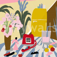 Classic mid-century kitchen appliance wall art mural.