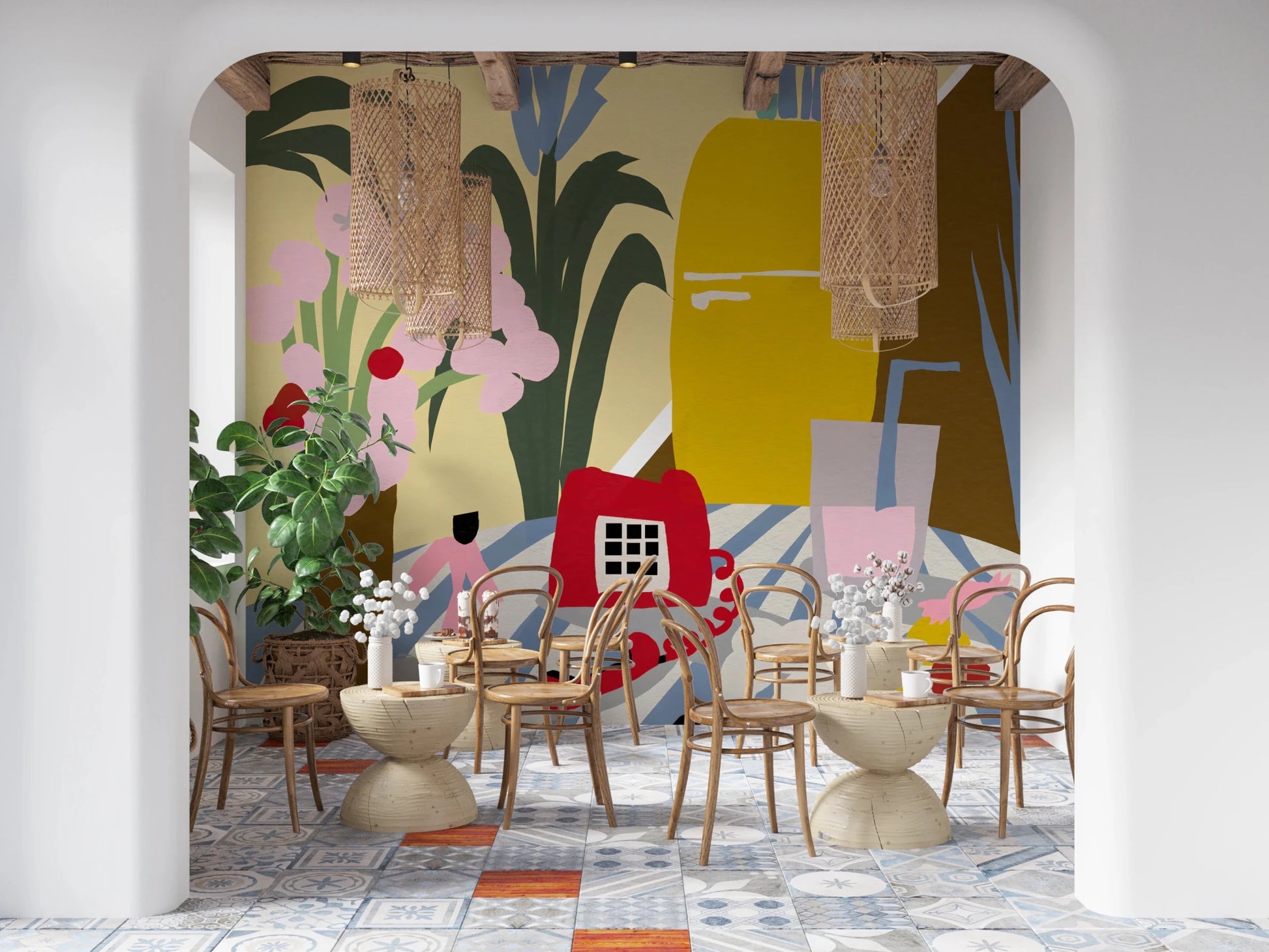 Nostalgic 50s kitchen illustration for breakfast nooks.