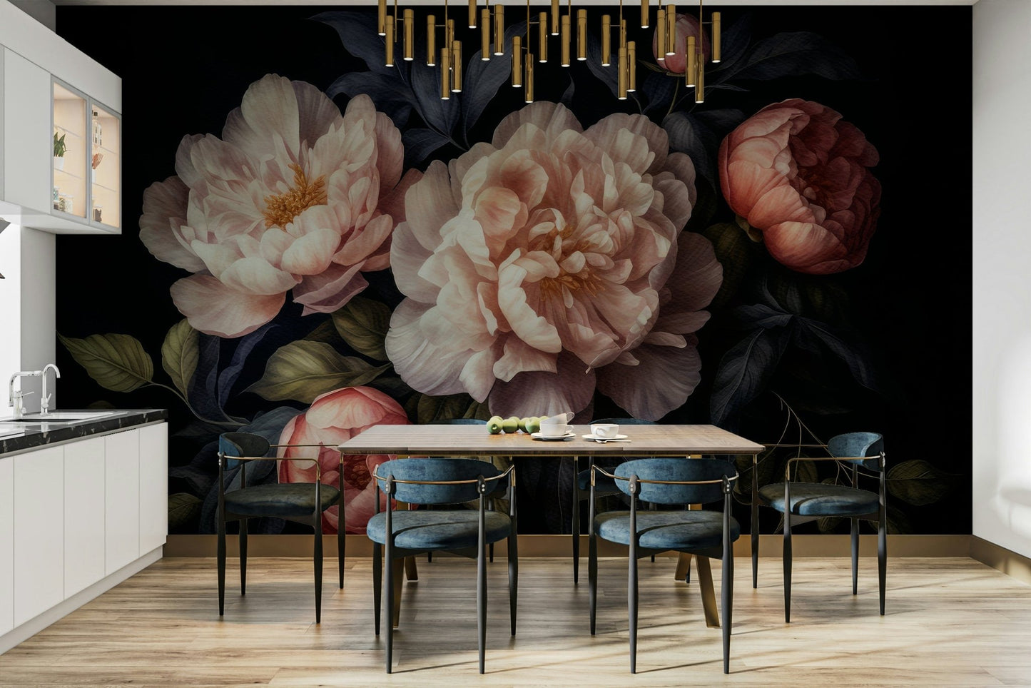 Durable wallpaper for walls with moody florals

