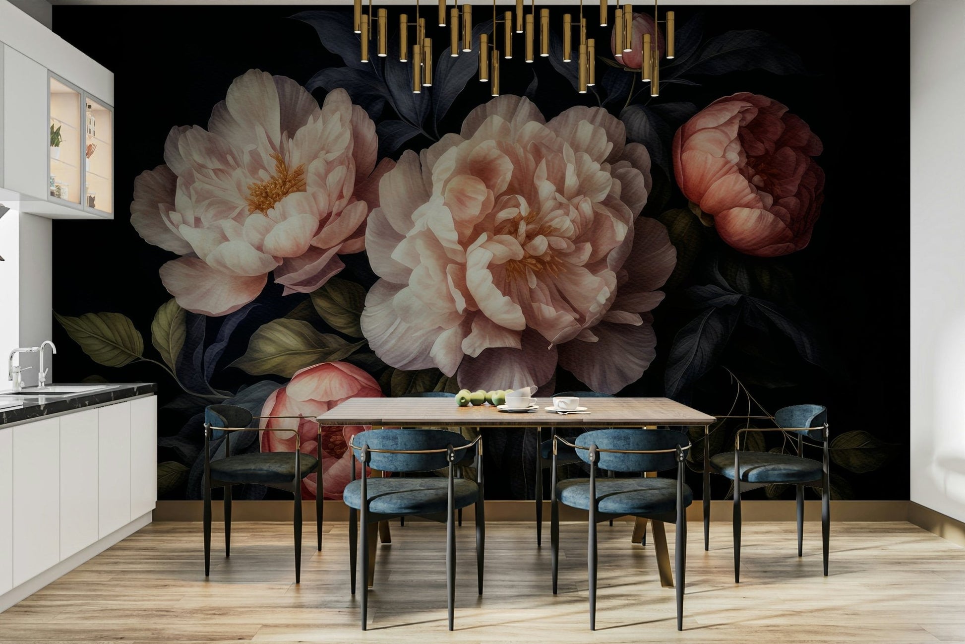 Durable wallpaper for walls with moody florals

